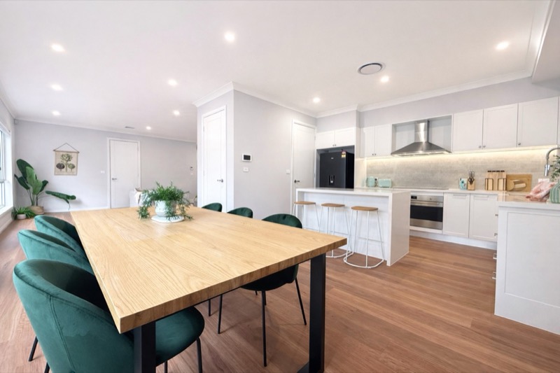Open-plan dining and kitchen in the Gymea home